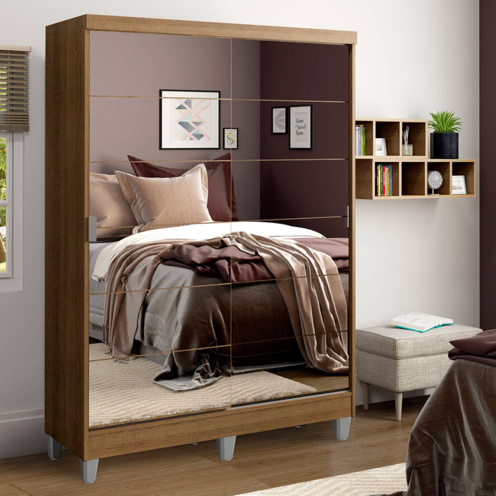 Ropero Luke Madesa 2 Puertas Correderas 2 con Espejo y Pies