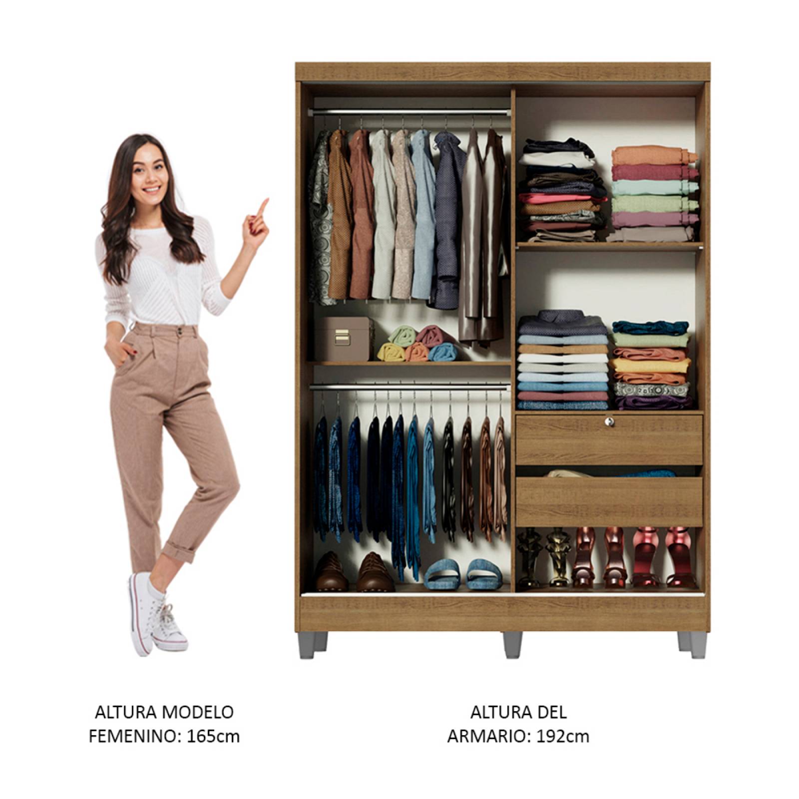 Ropero Luke Madesa 2 Puertas Correderas 2 con Espejo y Pies