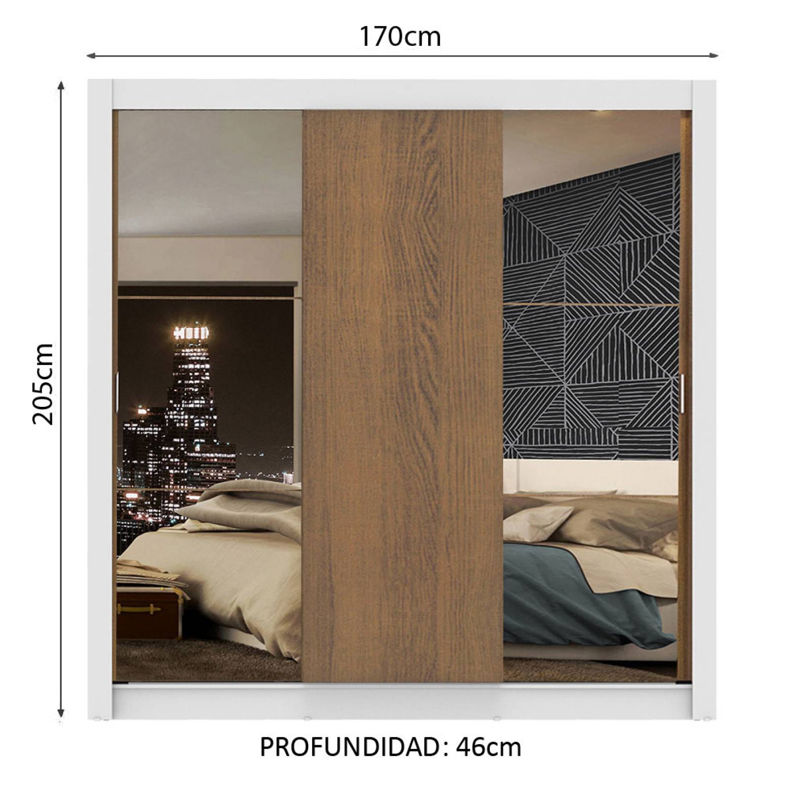 Ropero Madesa Monaco 3 Puertas Correderas 2 con Espejo