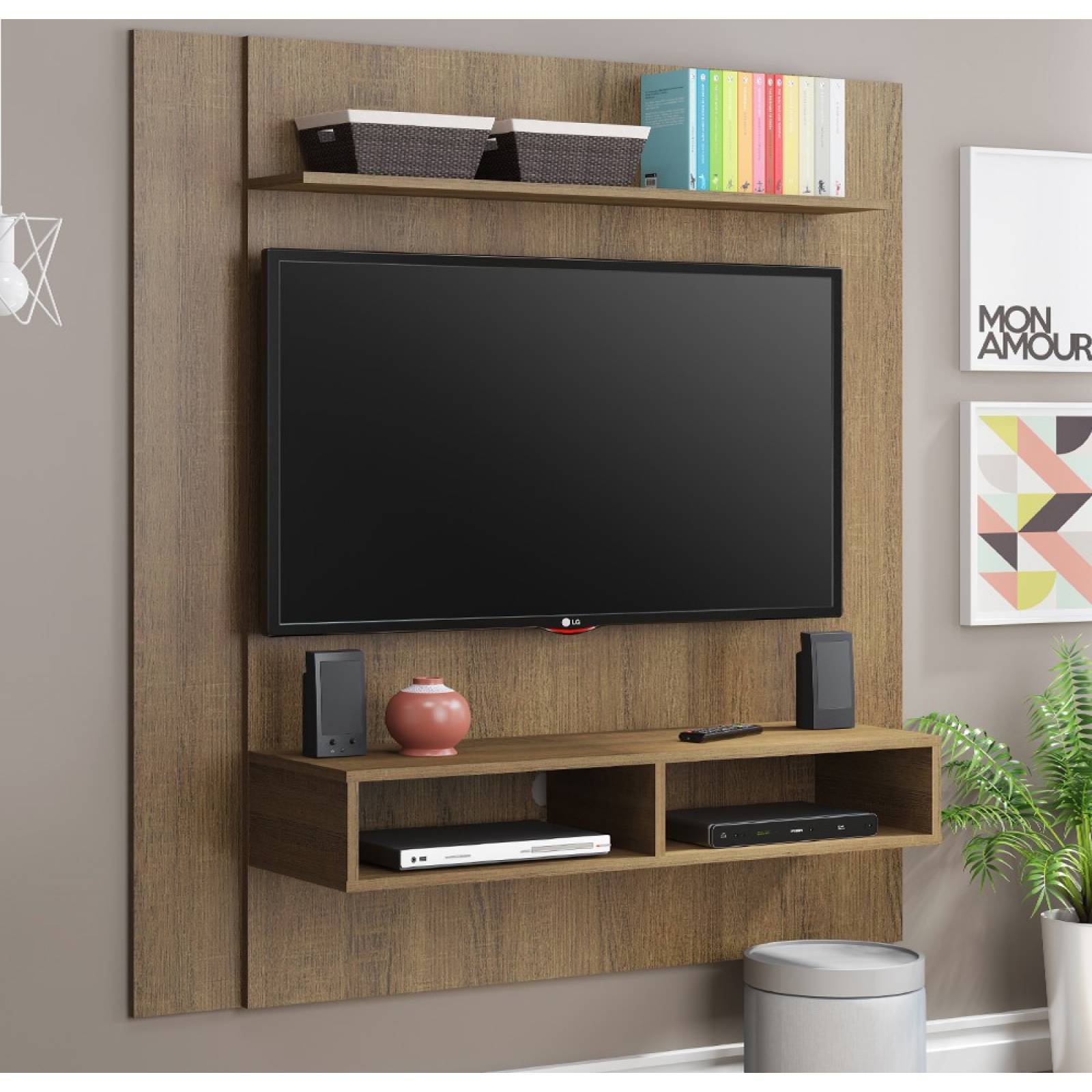 Panel para Tv hasta 50 Pulgadas Madesa Arizona con 1 Estante y 2 Nichos Marrón