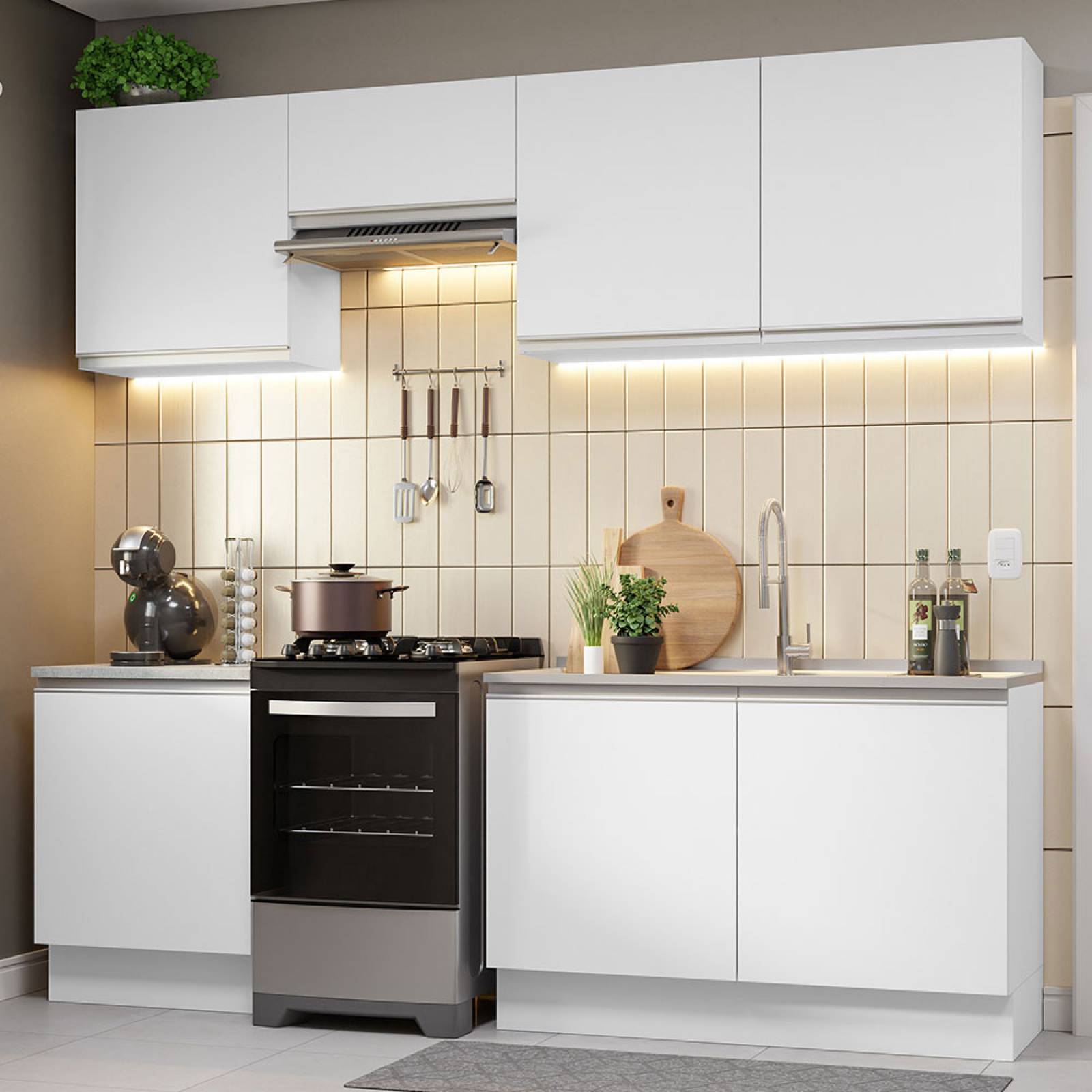 Mueble de Cocina Integral 240 cm Blanco Glamy Madesa 09