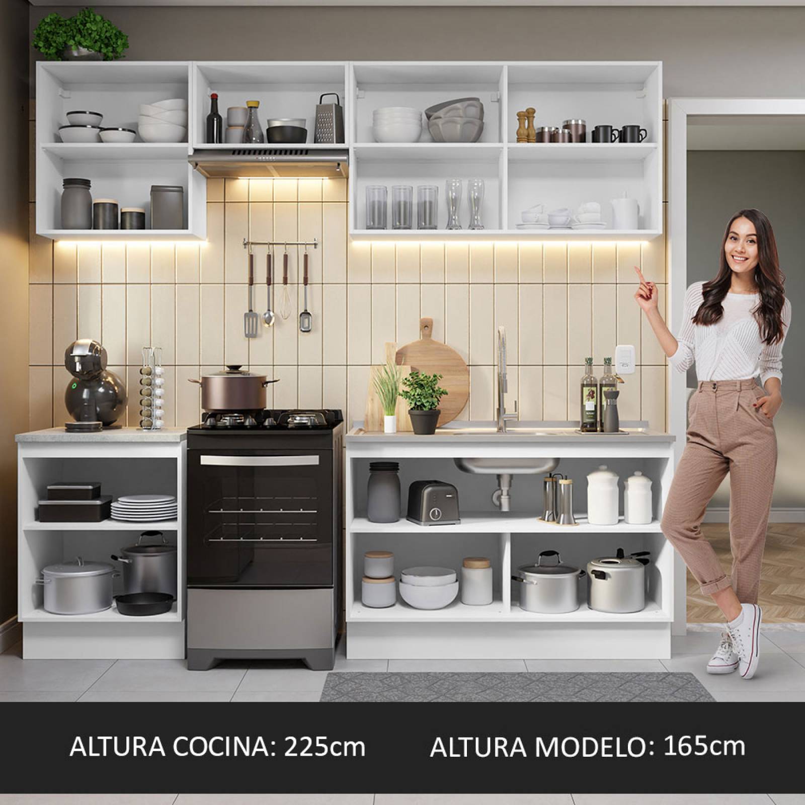 Mueble de Cocina Integral 240 cm Blanco Glamy Madesa 09