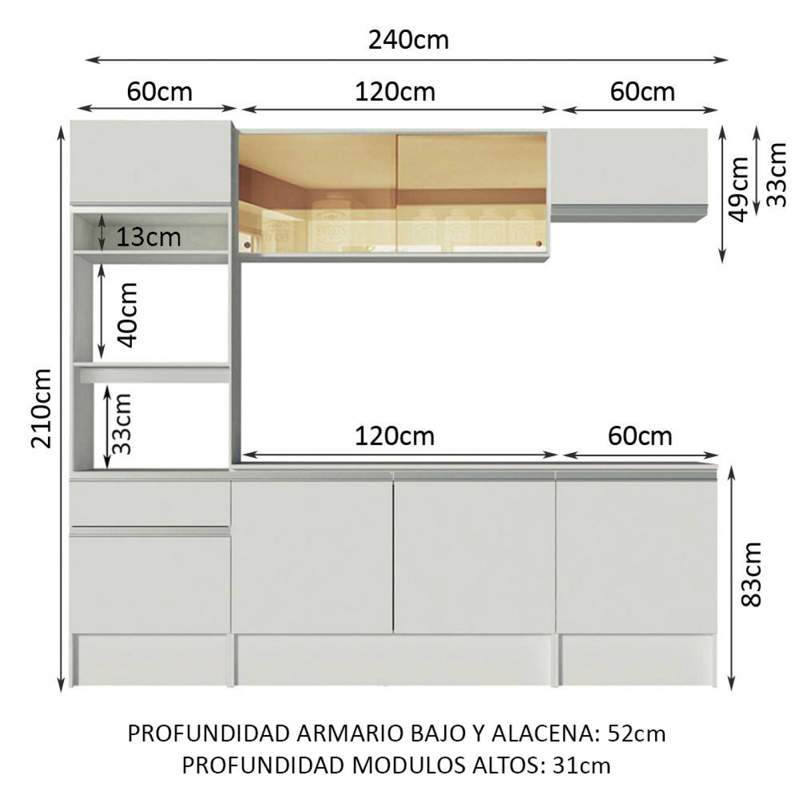 Mueble de Cocina Integral 240cm Blanco Diamante Madesa