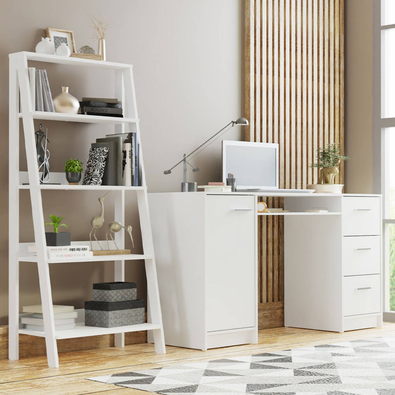 Escritorio Madesa Alaska + Estanteria Escalera Blanco