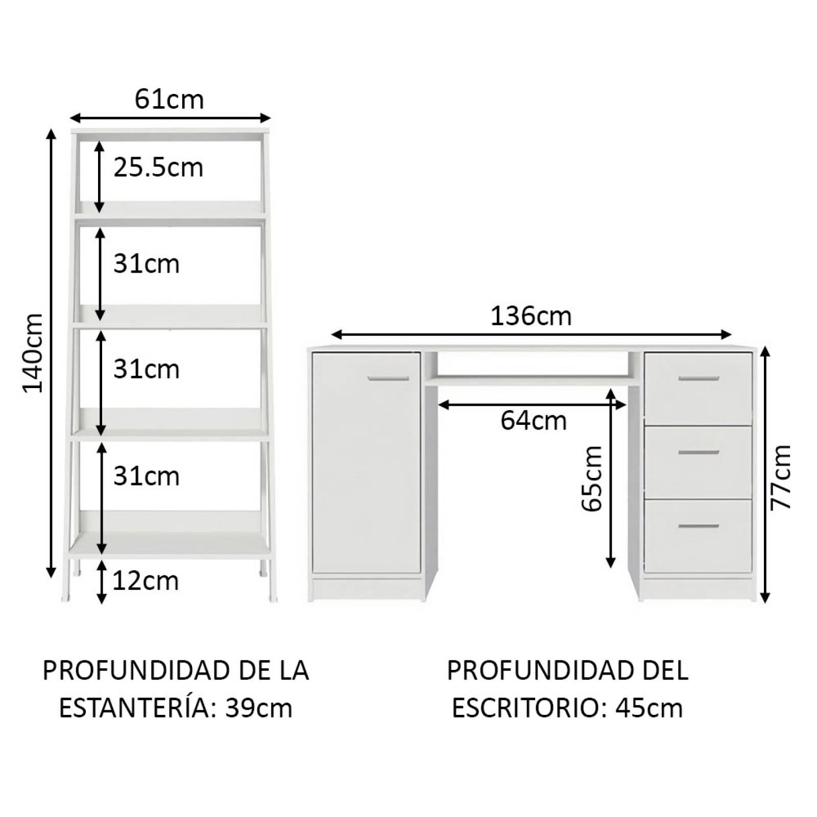 Escritorio Madesa Alaska + Estanteria Escalera Blanco