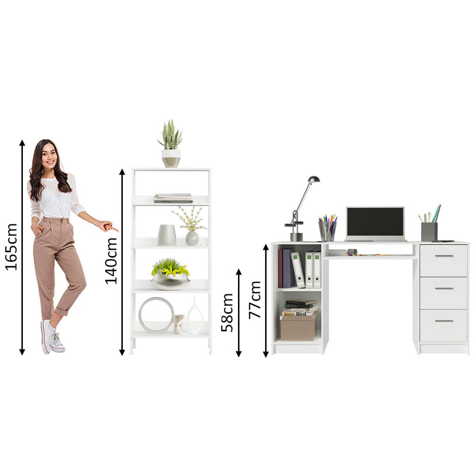 Escritorio Madesa Alaska + Estanteria Escalera Blanco