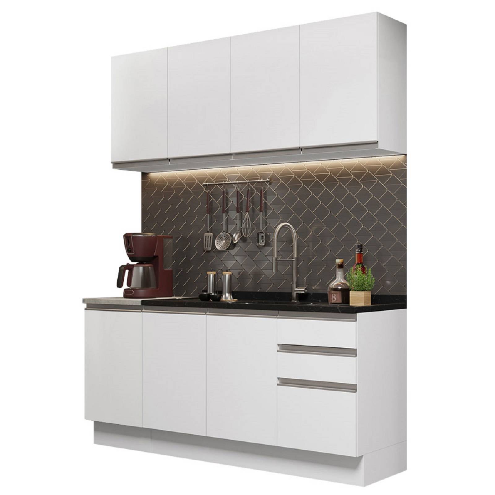 Mueble de Cocina Integral Madesa Glamy Con Mesón De Acero 160 Cm