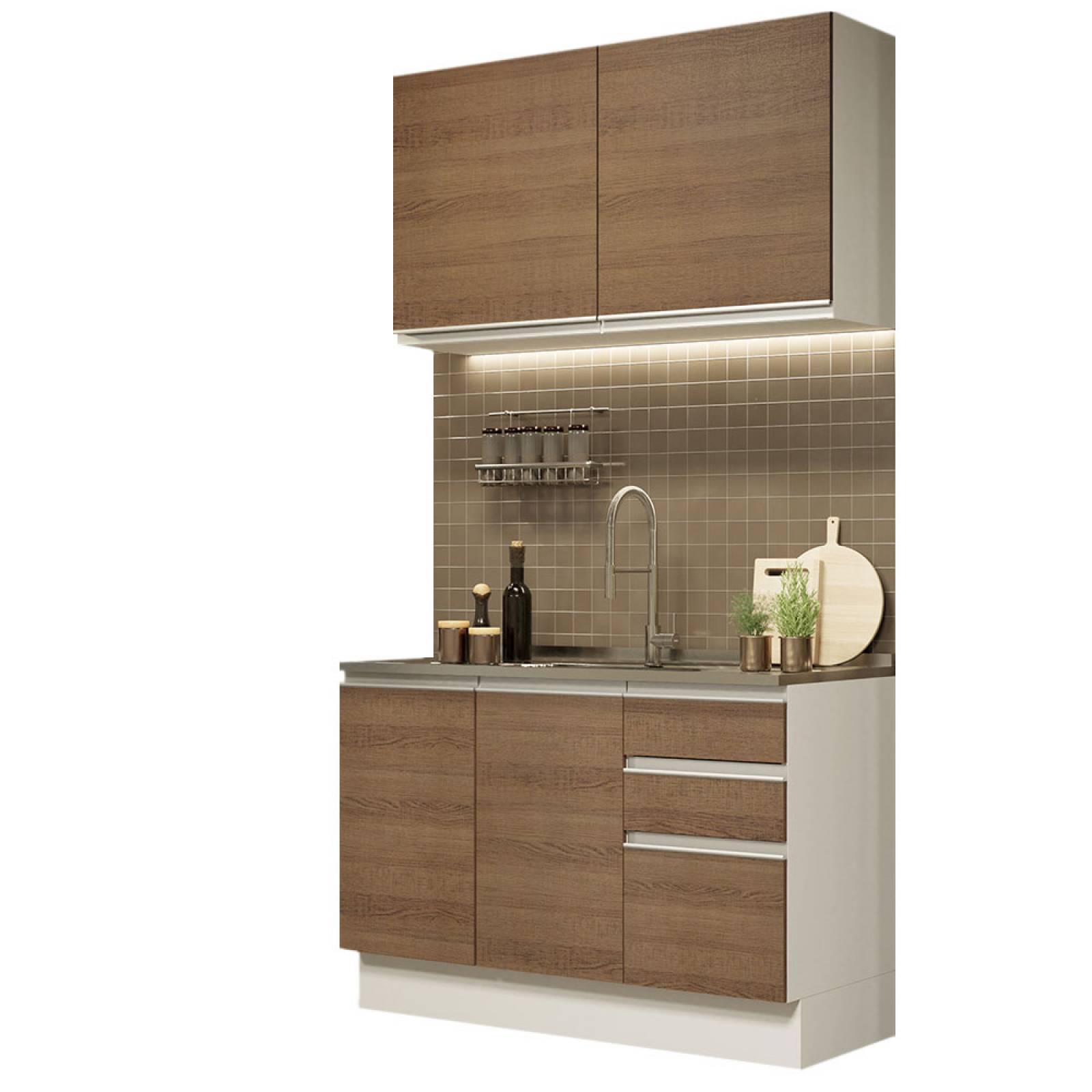 Mueble de Cocina Integral Madesa Glamy Con Mesón De Acero Con 120 Cm