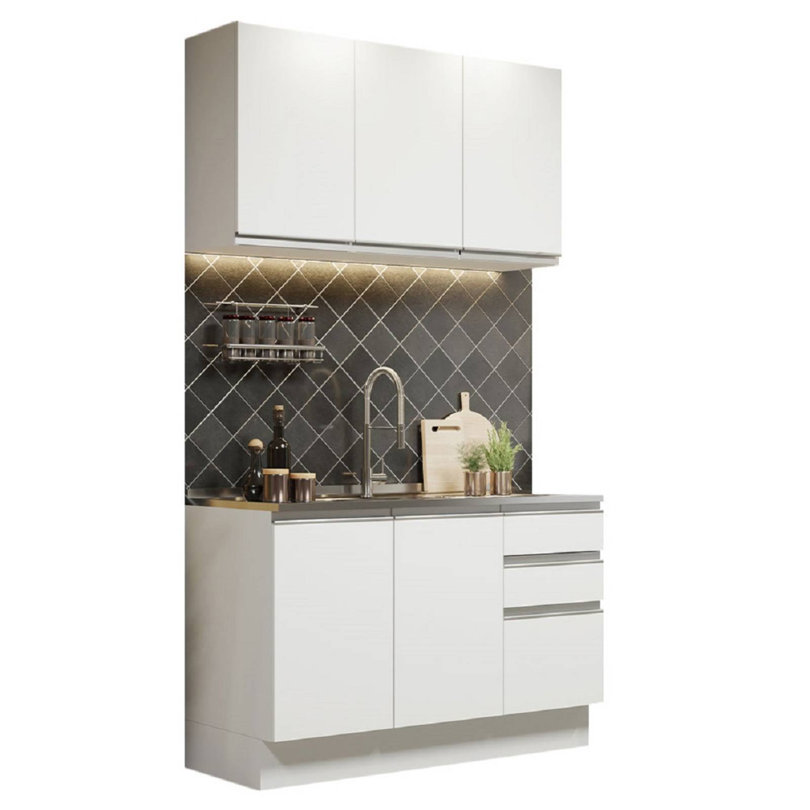 Mueble de Cocina Integral Madesa Glamy Con Mesón De Acero 120Cm 04