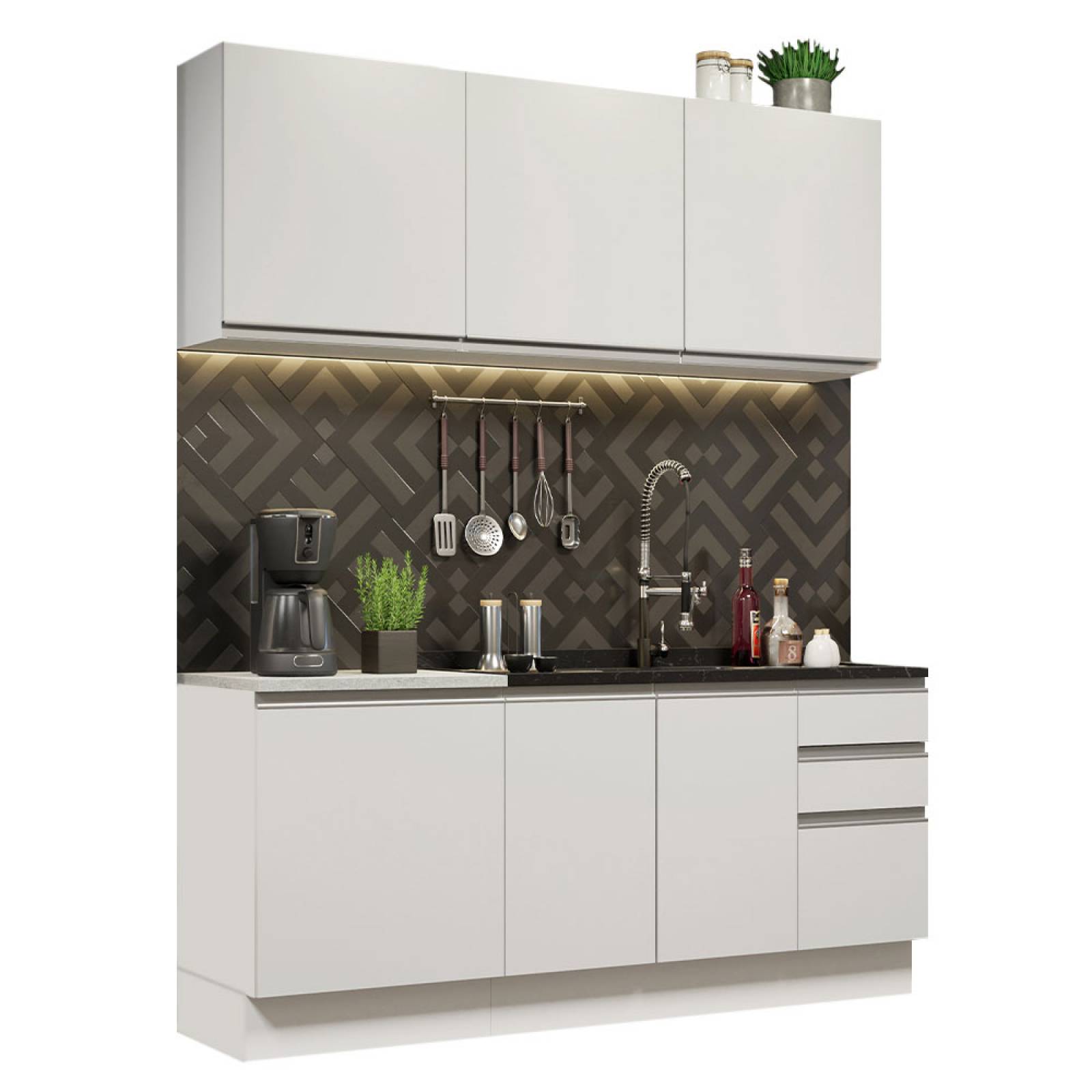 Mueble de Cocina Integral Madesa Glamy Con Mesón De Acero 180 Cm