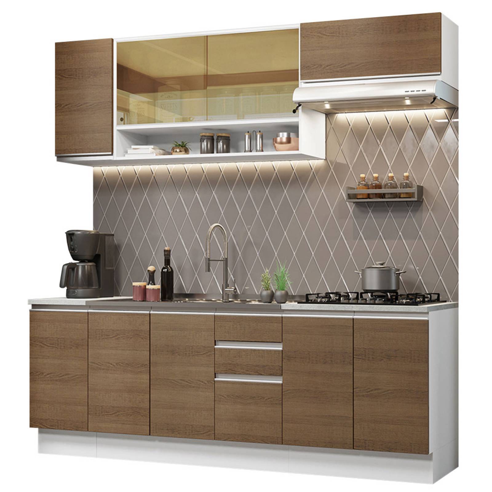 Mueble de Cocina Integral Madesa Glamy Con Mesón De Acero 240 Cm 04