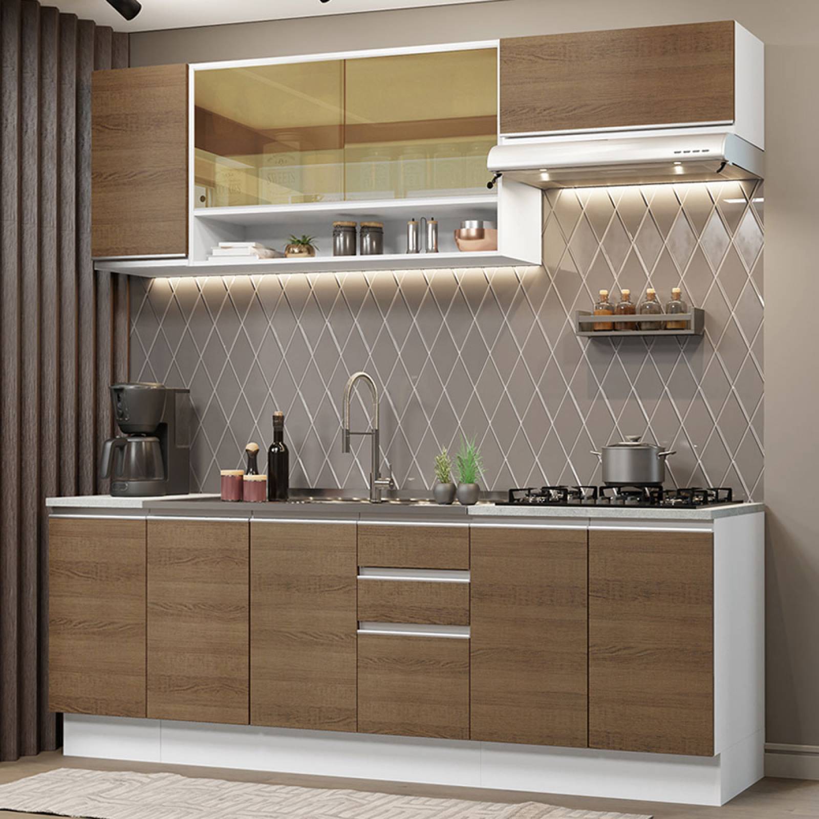 Mueble de Cocina Integral Madesa Glamy Con Mesón De Acero 240 Cm 04