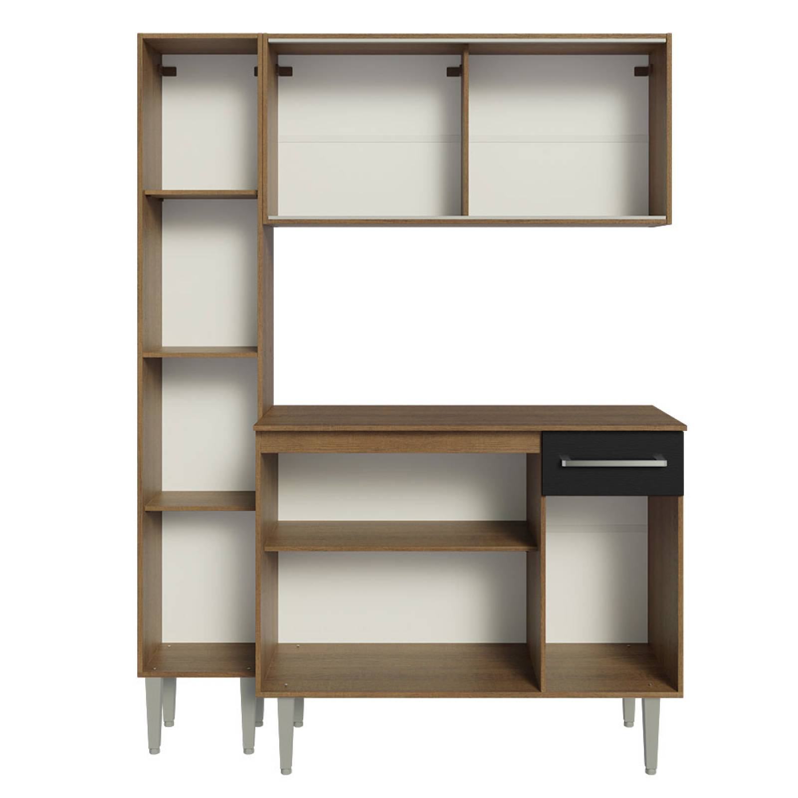 Mueble de Cocina Compacta 137cm Sin Mesón De Acero Marrón/Negro Emilly Madesa 06.