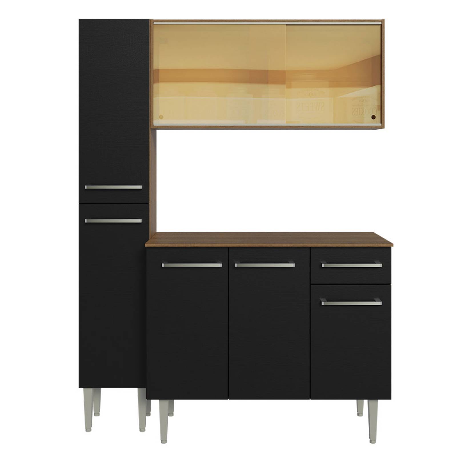 Mueble de Cocina Compacta 137cm Sin Mesón De Acero Marrón/Negro Emilly Madesa 06.