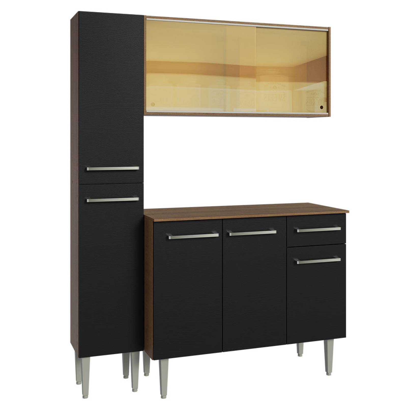 Mueble de Cocina Compacta 137cm Sin Mesón De Acero Marrón/Negro Emilly Madesa 06.