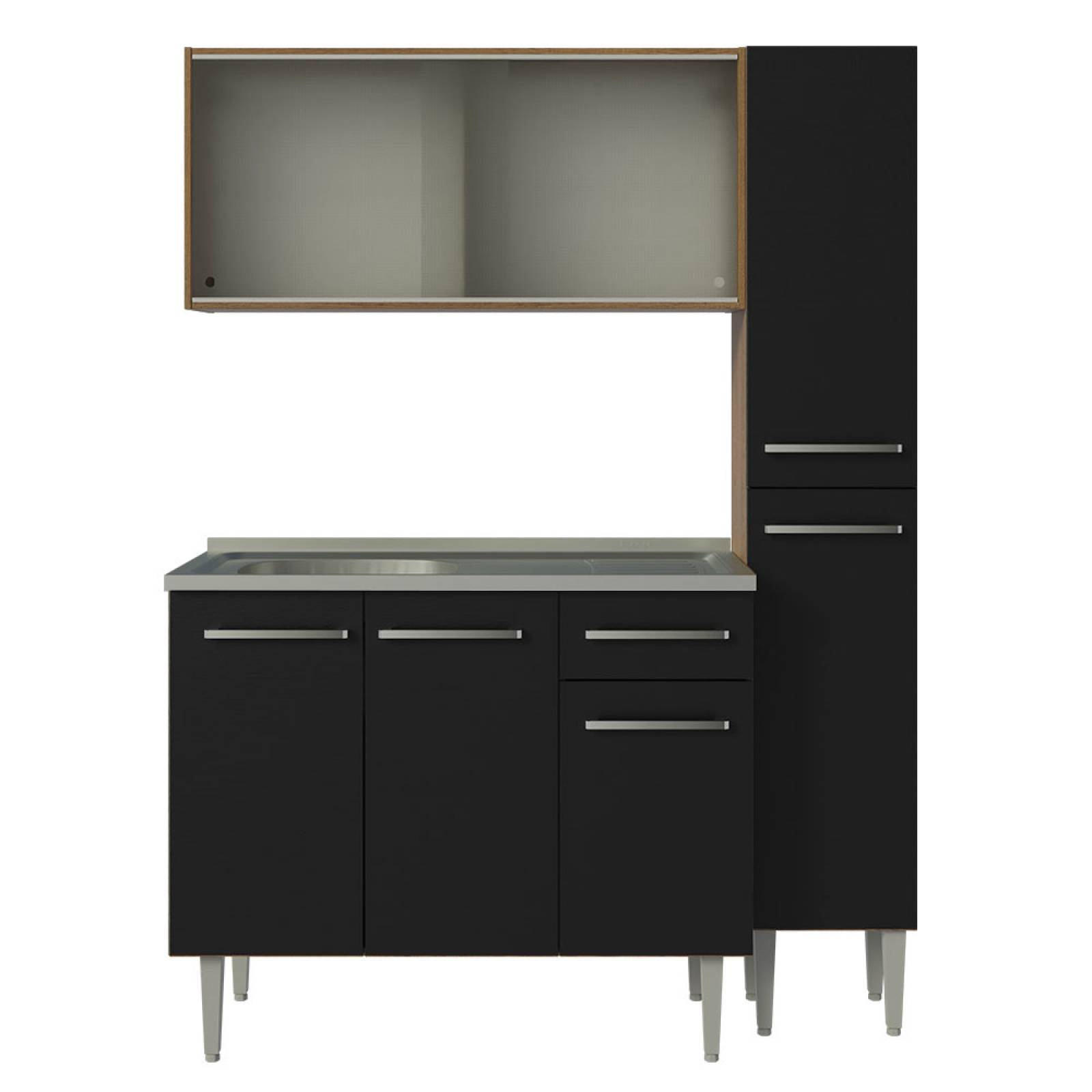 Cocina Compacta Emilly 137cm Con Mesón De Acero Marrón/Negro Madesa 07.