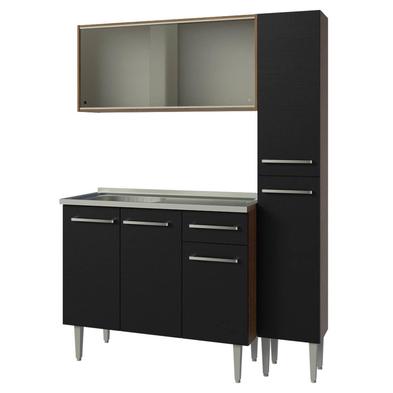 Cocina Compacta Emilly 137cm Con Mesón De Acero Marrón/Negro Madesa 07.