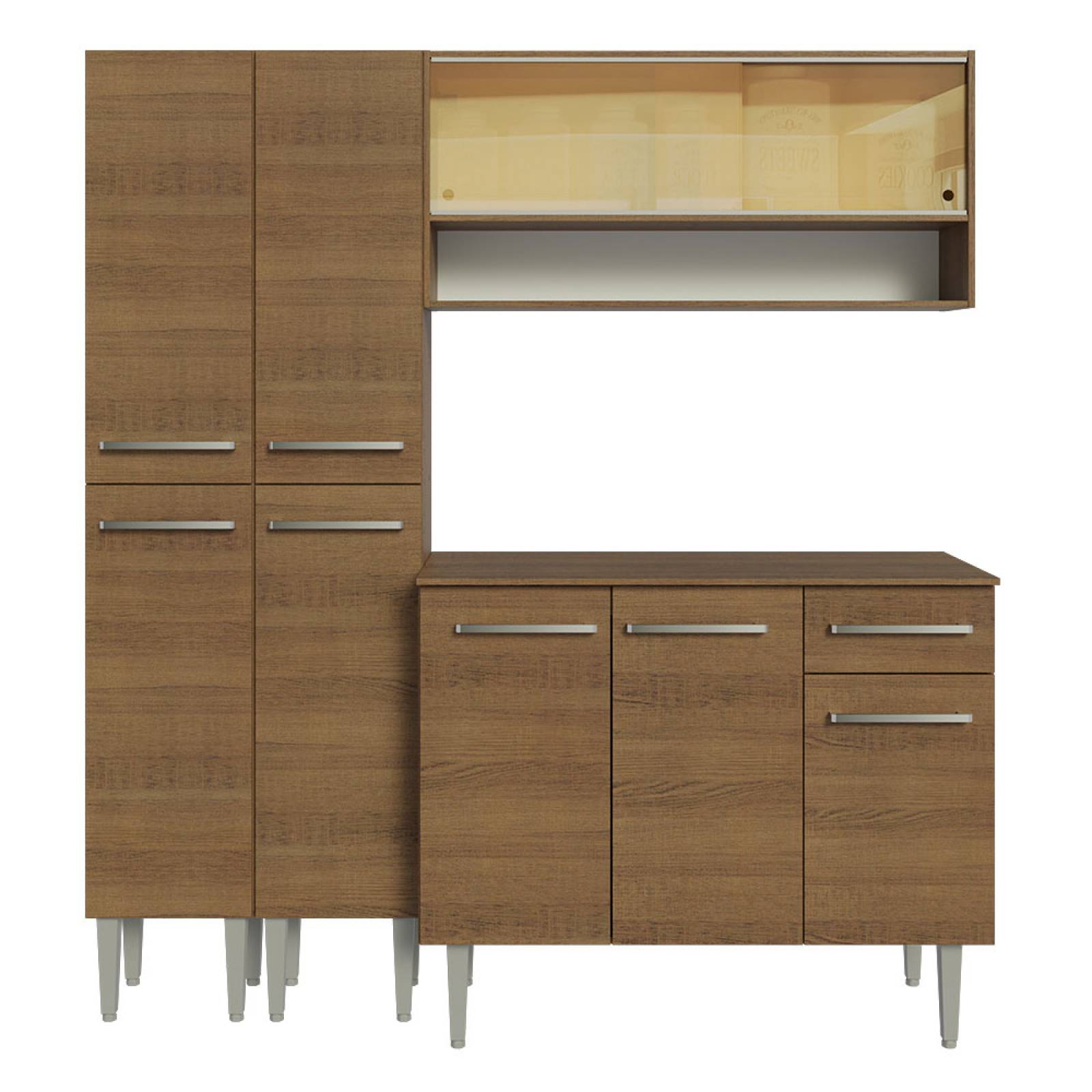Mueble de Cocina Compacta 169cm Sin Mesón De Acero Marrón Emilly Madesa 13.