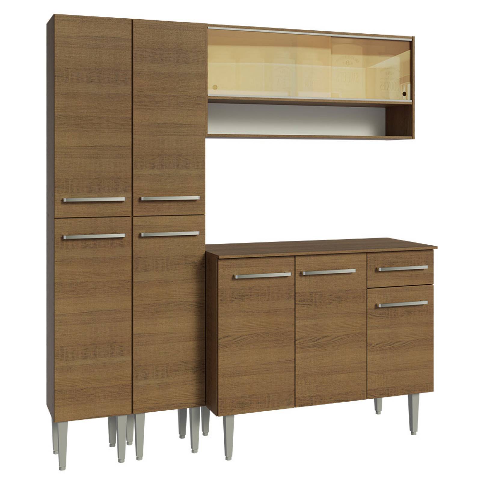 Mueble de Cocina Compacta 169cm Sin Mesón De Acero Marrón Emilly Madesa 13.
