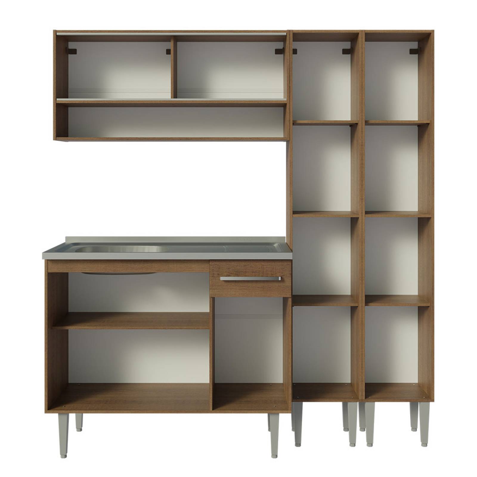 Cocina Compacta 169cm Con Mesón De Acero Marrón Emilly Madesa 13.