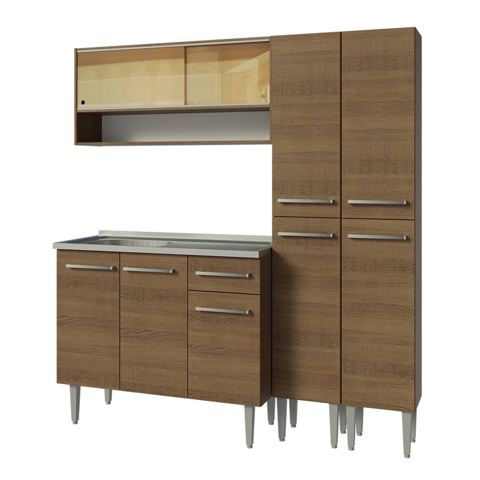 Cocina Compacta 169cm Con Mesón De Acero Marrón Emilly Madesa 13.