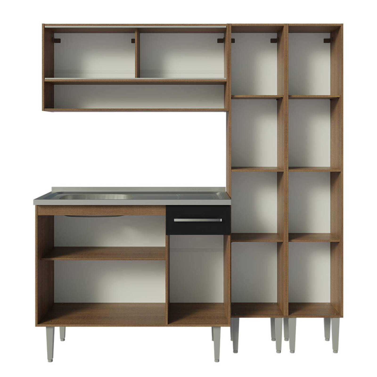 Cocina Compacta 169cm Con Mesón De Acero Marrón/Negro Emilly Madesa 13.