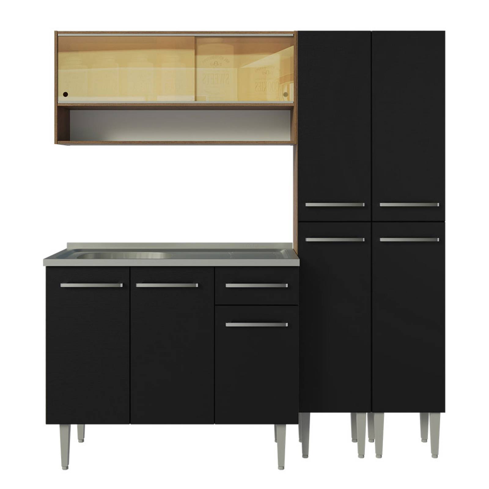 Cocina Compacta 169cm Con Mesón De Acero Marrón/Negro Emilly Madesa 13.