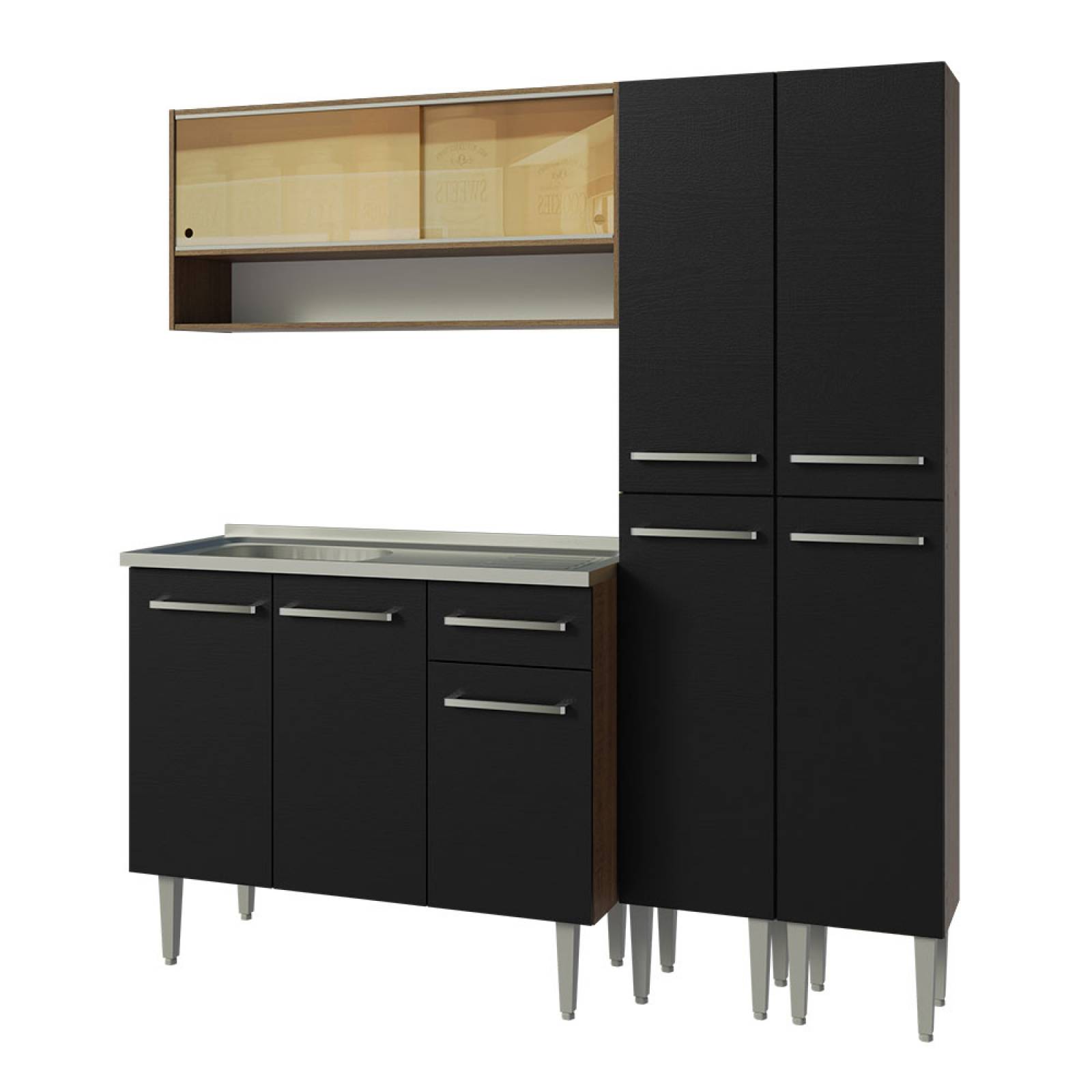 Cocina Compacta 169cm Con Mesón De Acero Marrón/Negro Emilly Madesa 13.