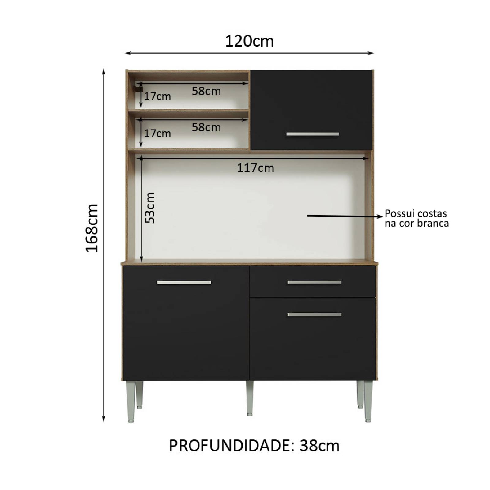 Mueble de Cocina Compacto 120cm Marron/Negro Life Madesa