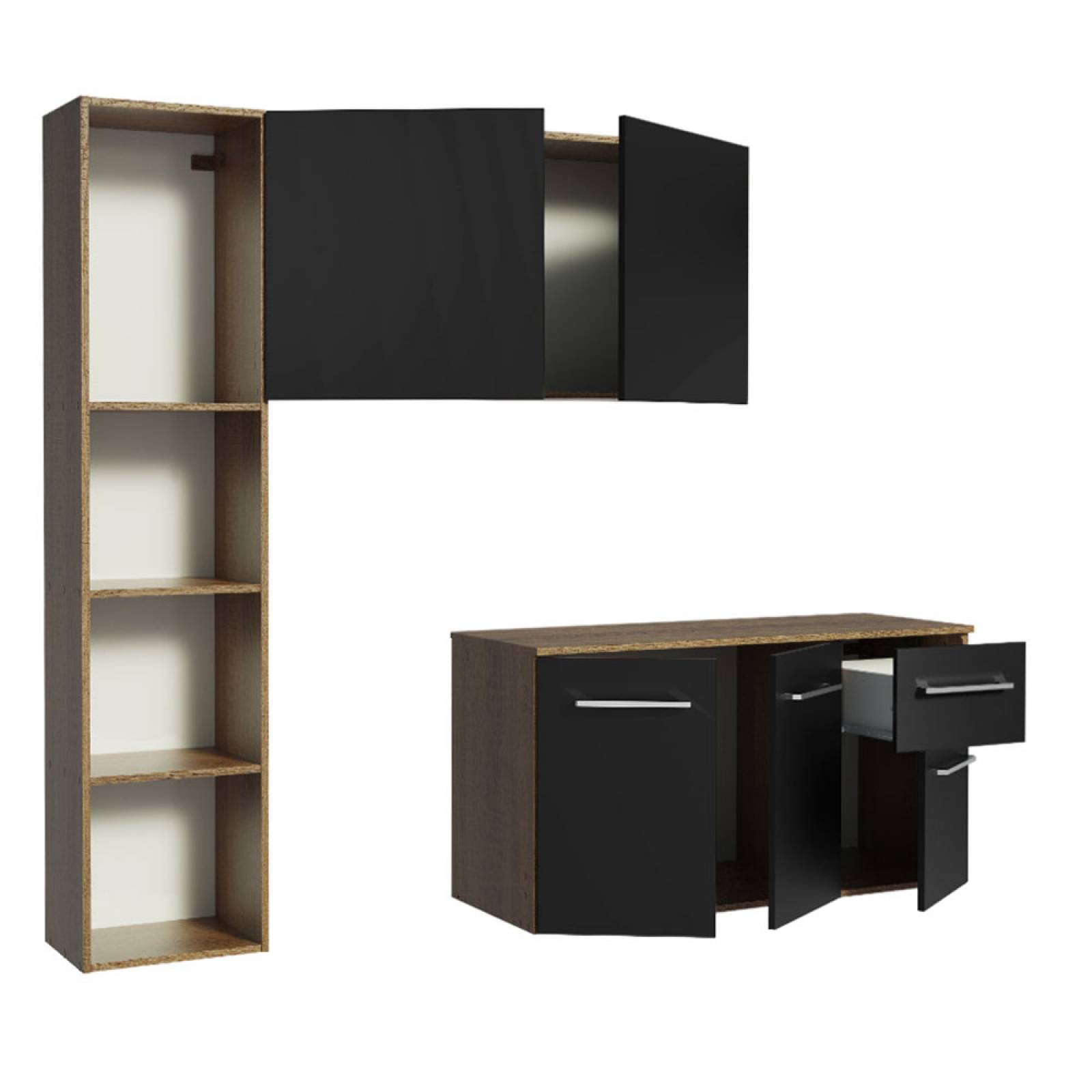 Cocina Compacta Easy Madesa 120cm Negro/Marrón.