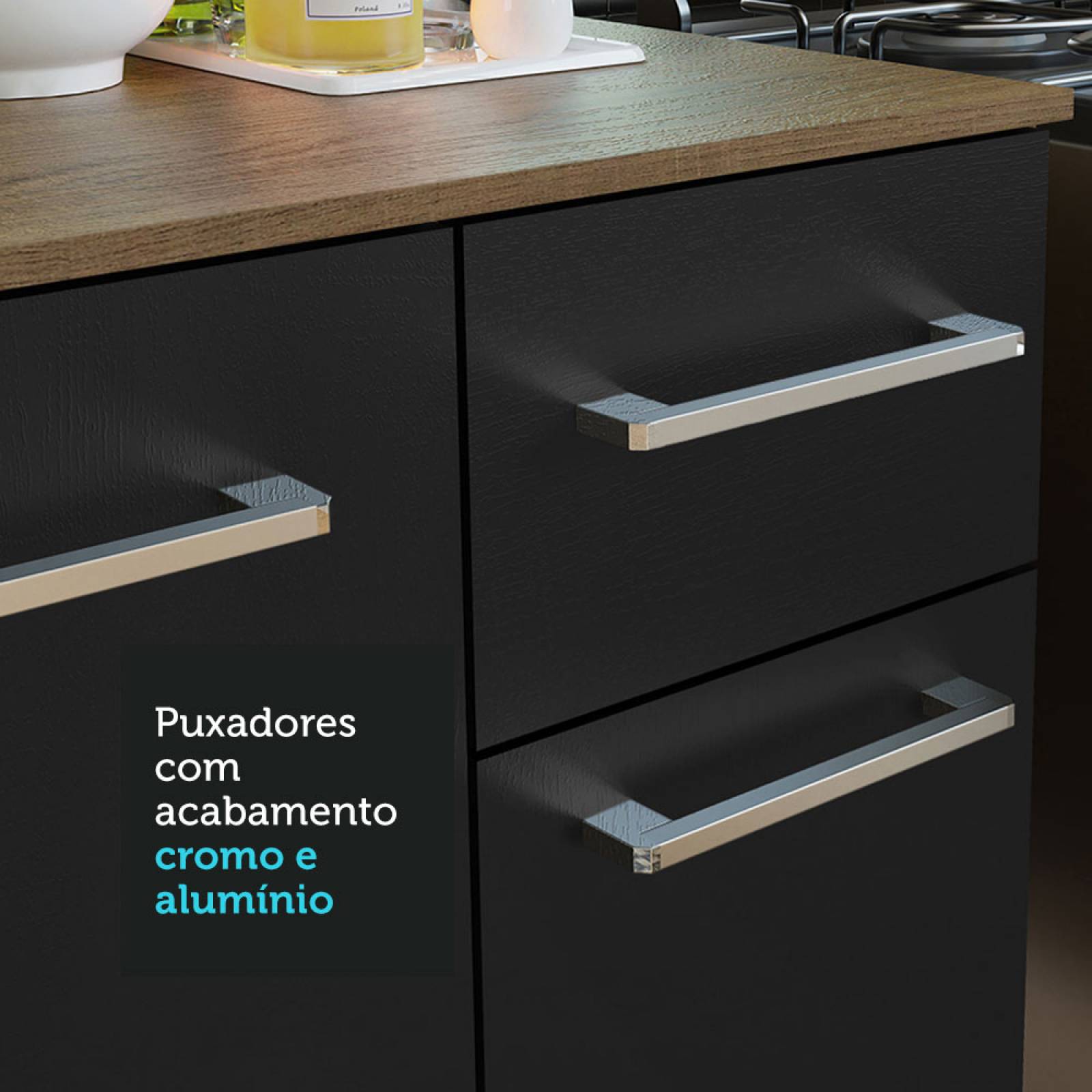 Cocina Compacta Easy Madesa 120cm Negro/Marrón.
