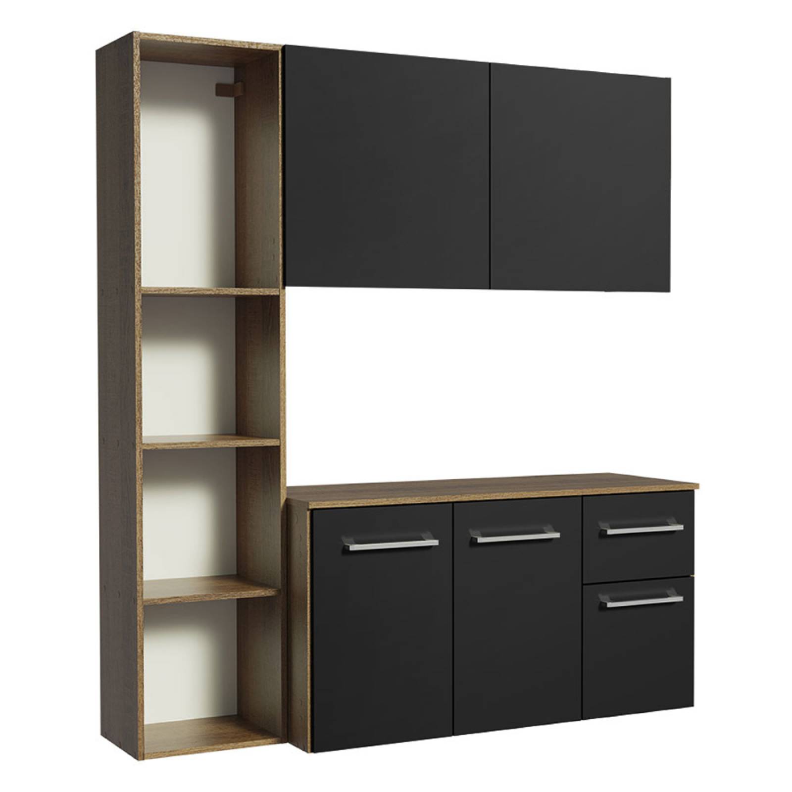 Cocina Compacta Easy Madesa 120cm Negro/Marrón.