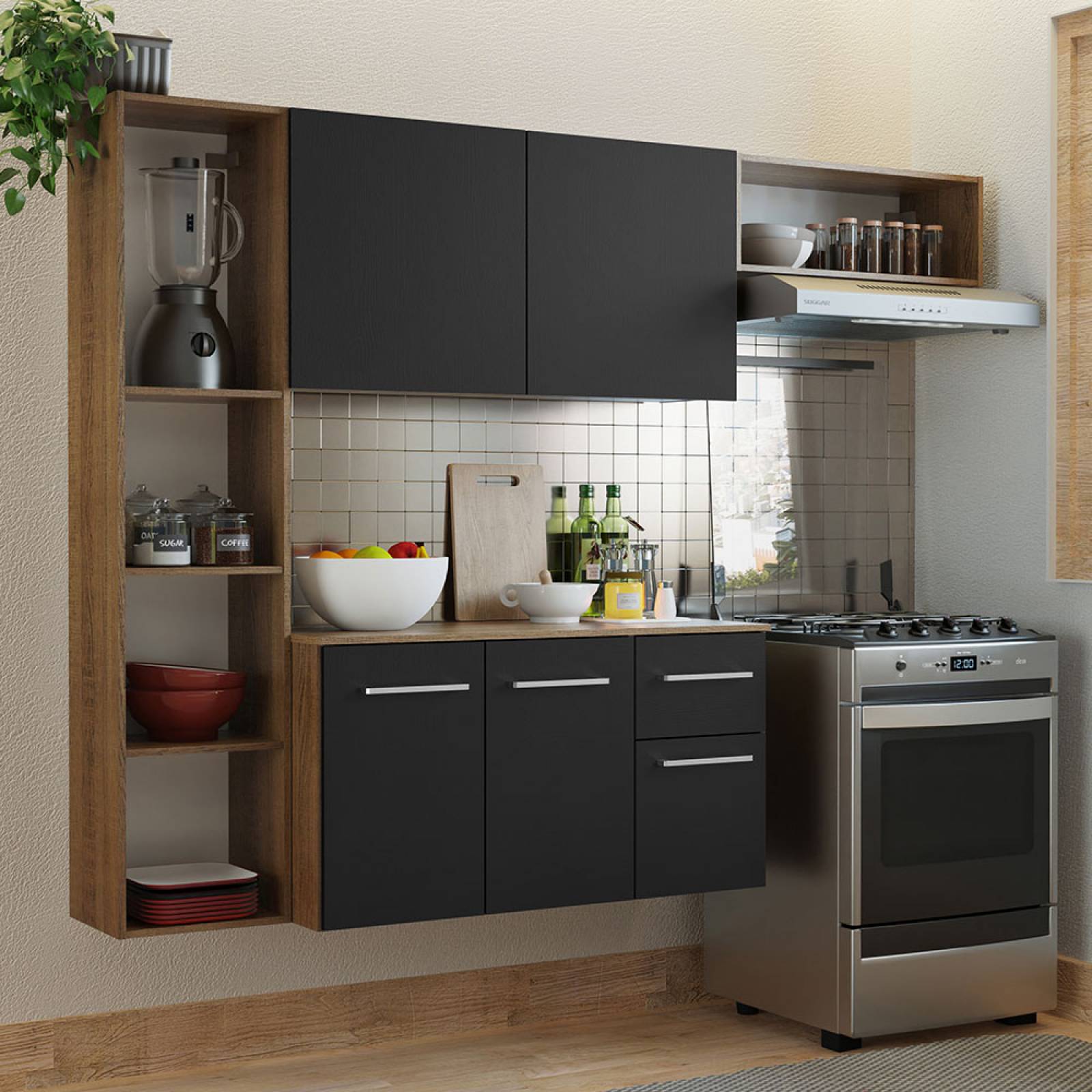 Mueble de Cocina Compacto 180cm Marron/Negro Easy Madesa.