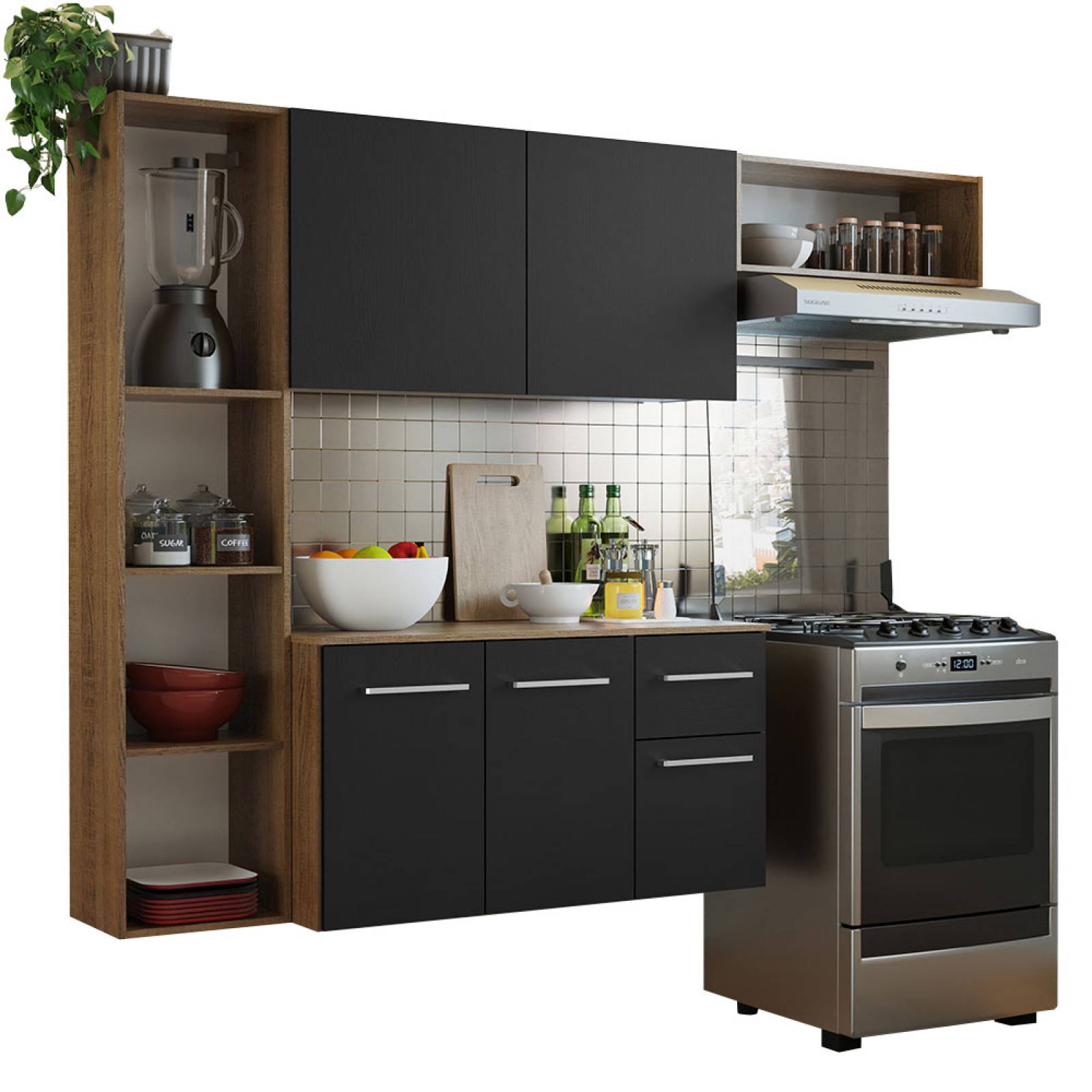Mueble de Cocina Compacto 180cm Marron/Negro Easy Madesa.