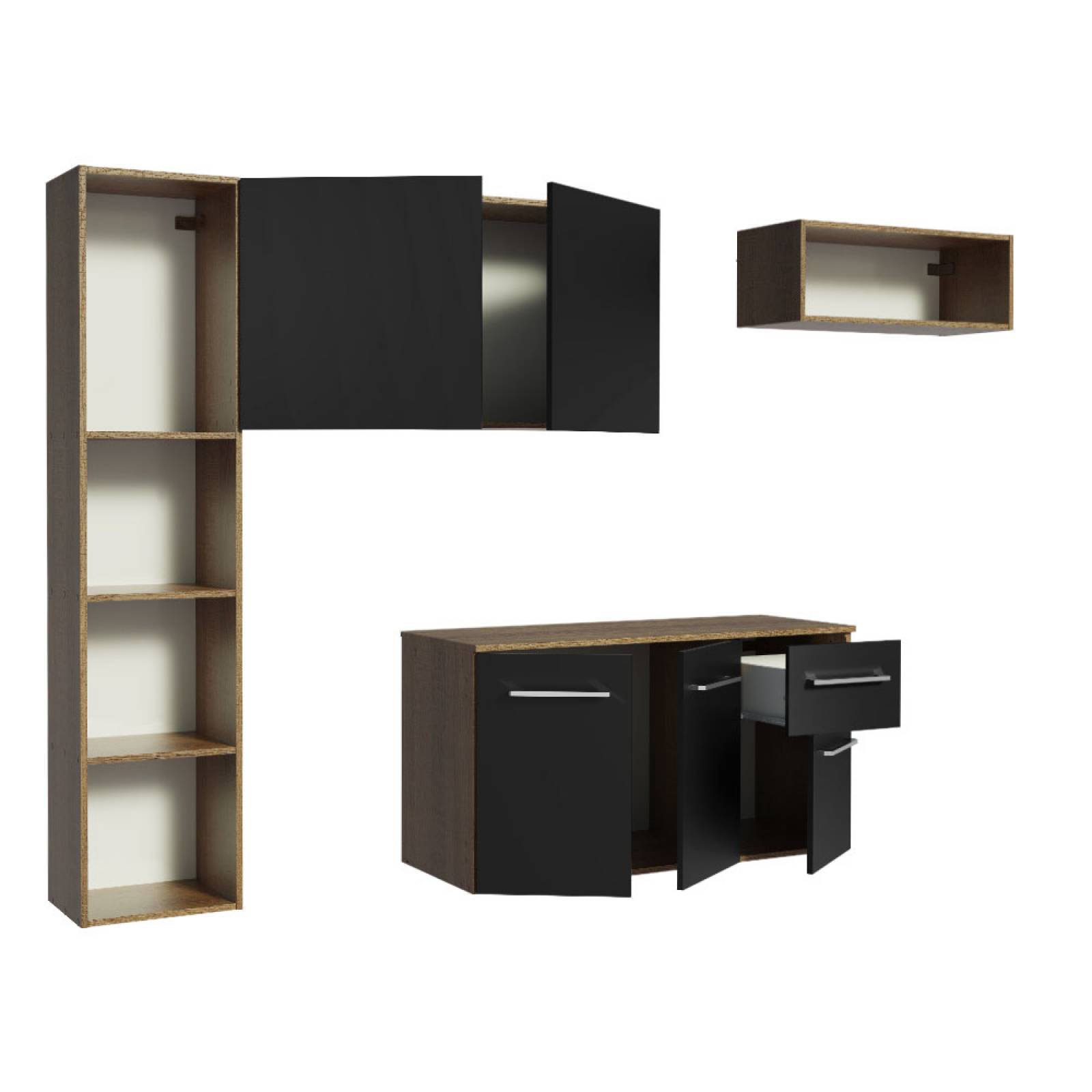 Mueble de Cocina Compacto 180cm Marron/Negro Easy Madesa.