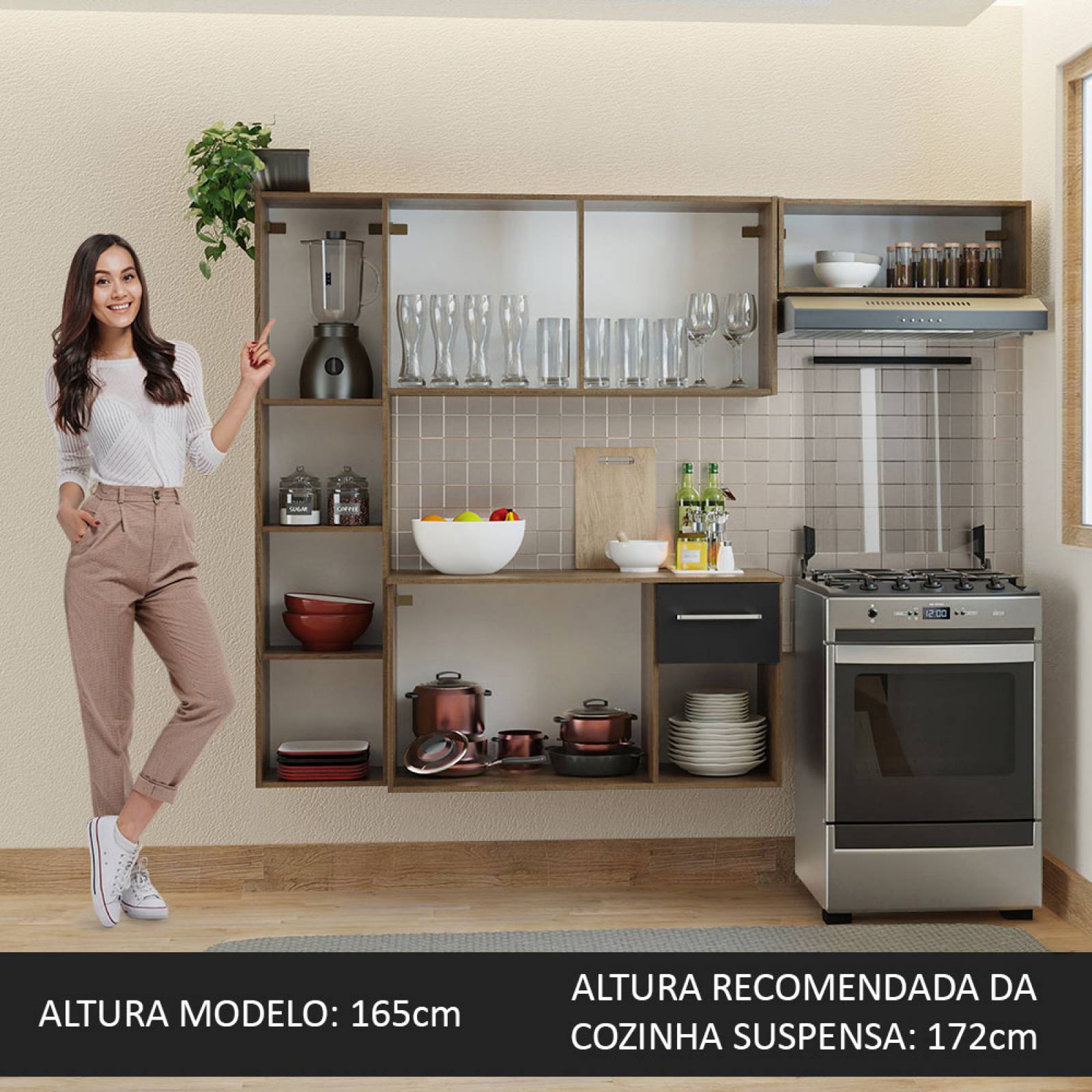 Mueble de Cocina Compacto 180cm Marron/Negro Easy Madesa.