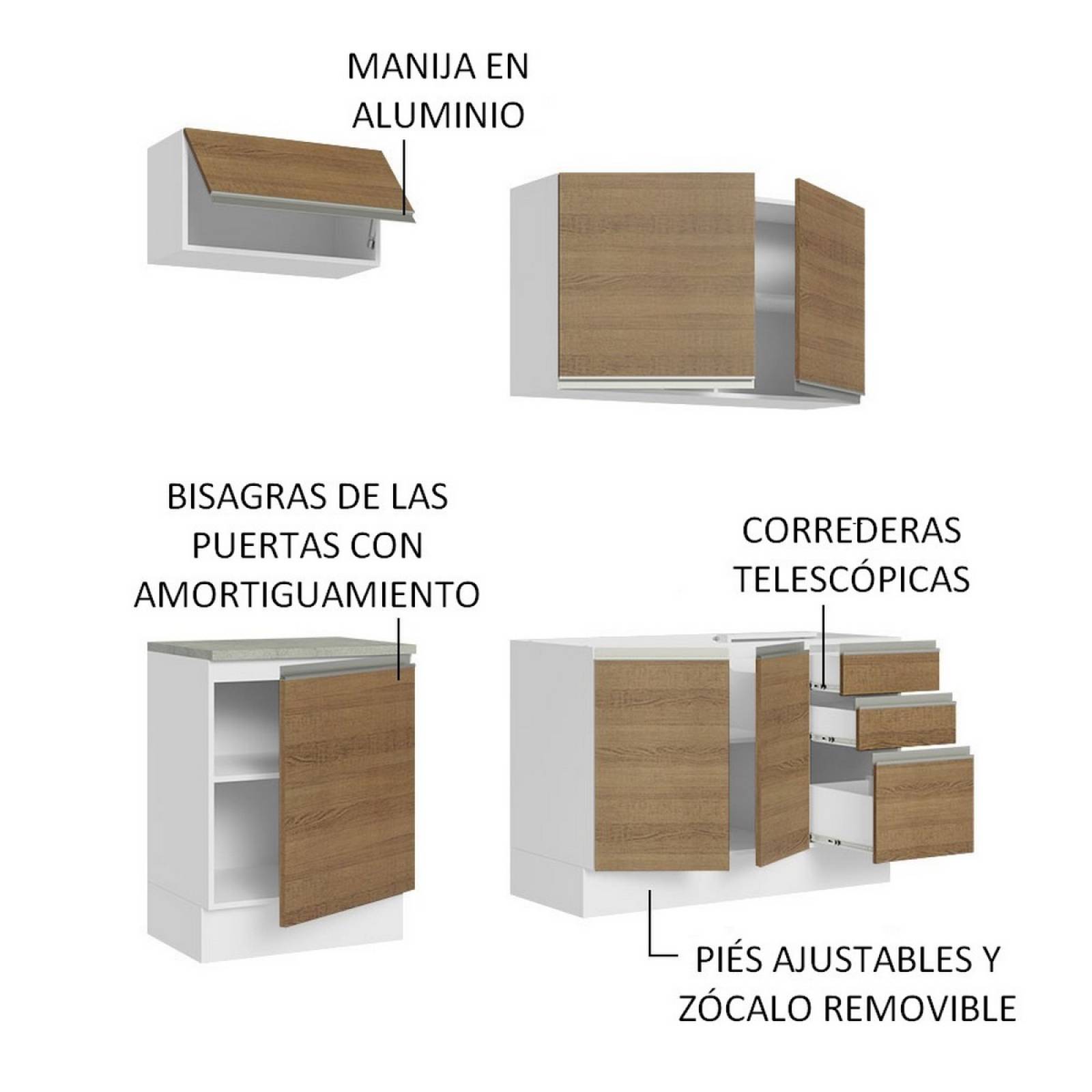Mueble de Cocina Integral Madesa Glamy Con Mesón De Acero 180Cm