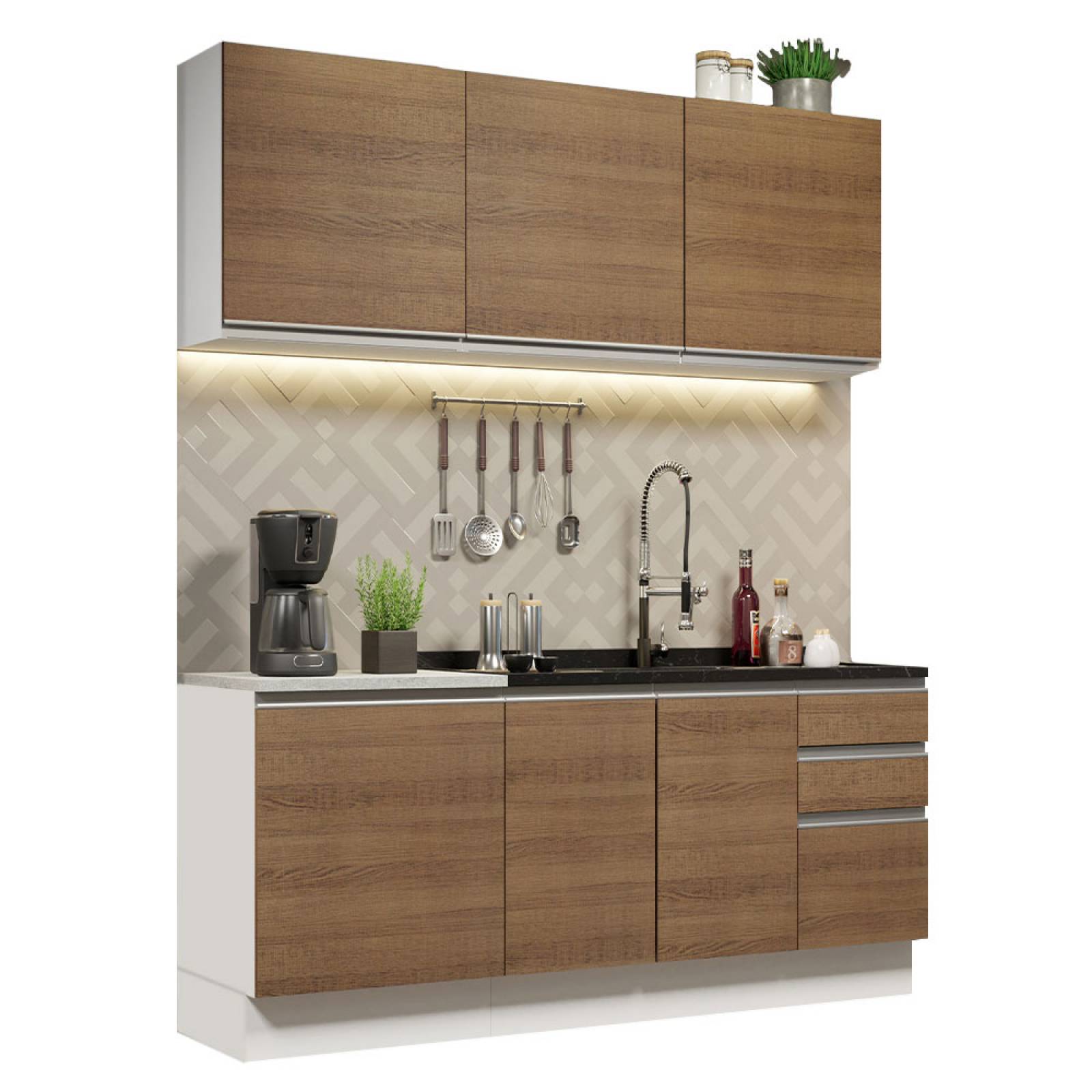 Mueble de Cocina Integral Madesa Glamy Con Mesón De Acero 180Cm