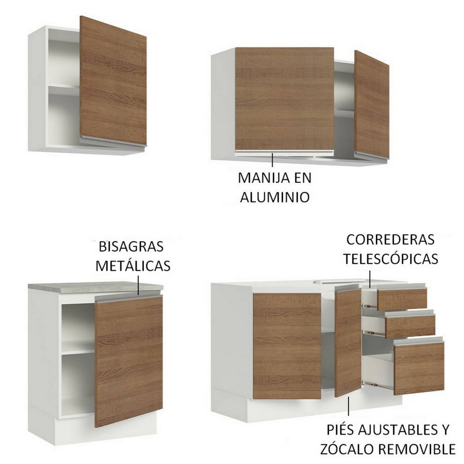 Mueble de Cocina Integral Madesa Glamy Con Mesón De Acero 180Cm