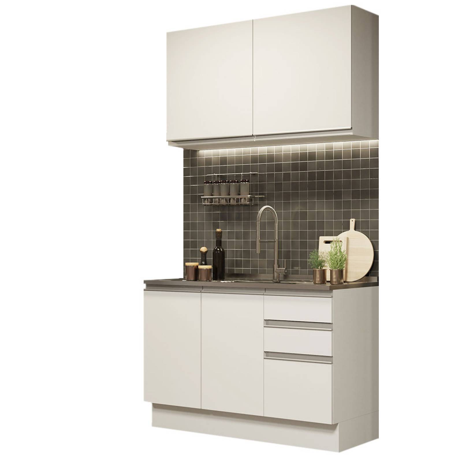 Mueble de Cocina Integral Madesa Glamy Con Mesón De Acero 120Cm.
