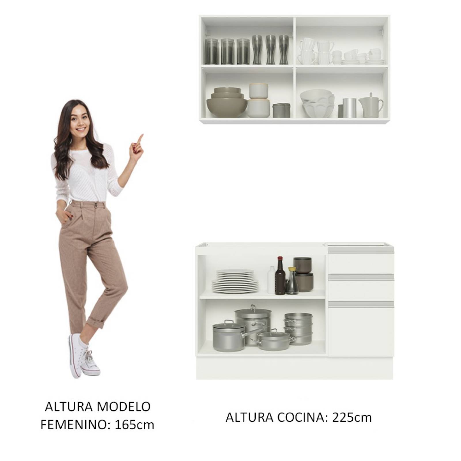 Mueble de Cocina Integral Madesa Glamy Con Mesón De Acero 120Cm.