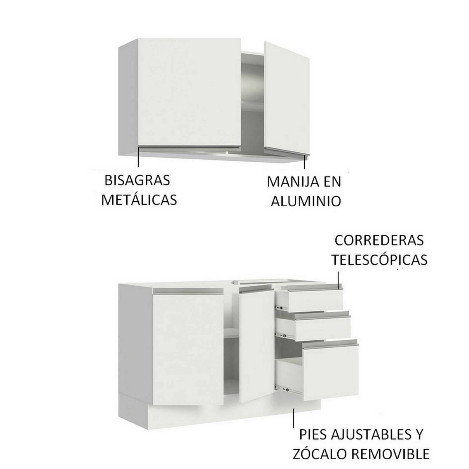 Mueble de Cocina Integral Madesa Glamy Con Mesón De Acero 120Cm.