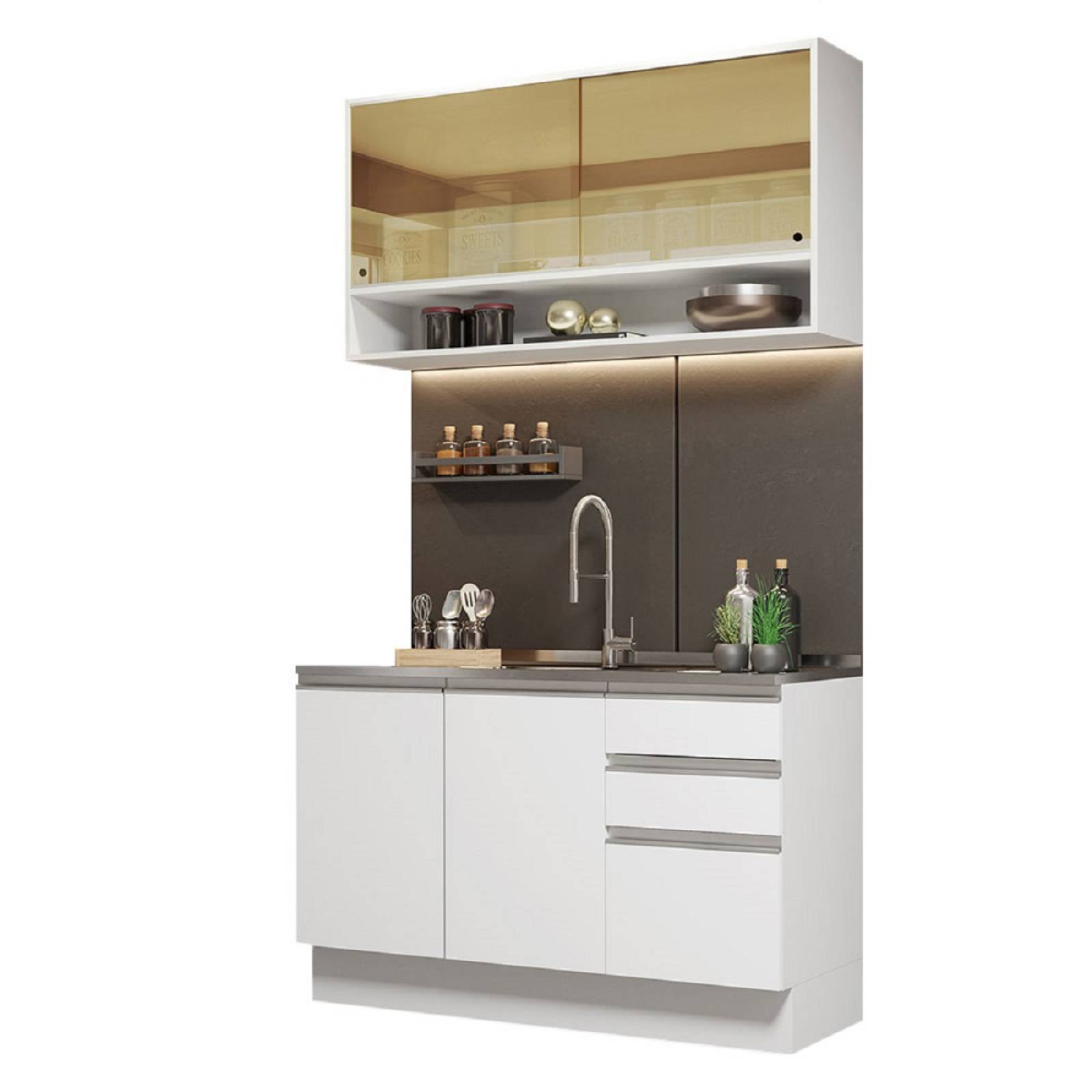 Mueble de Cocina Integral Madesa Glamy Con Mesón De Acero 120Cm