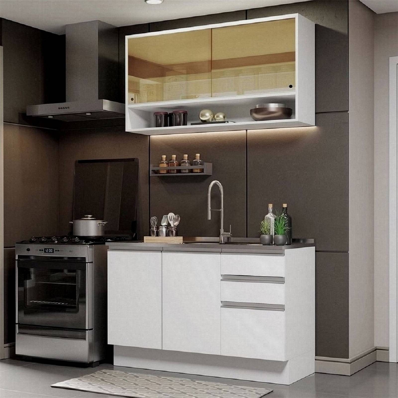 Mueble de Cocina Integral Madesa Glamy Con Mesón De Acero 120Cm