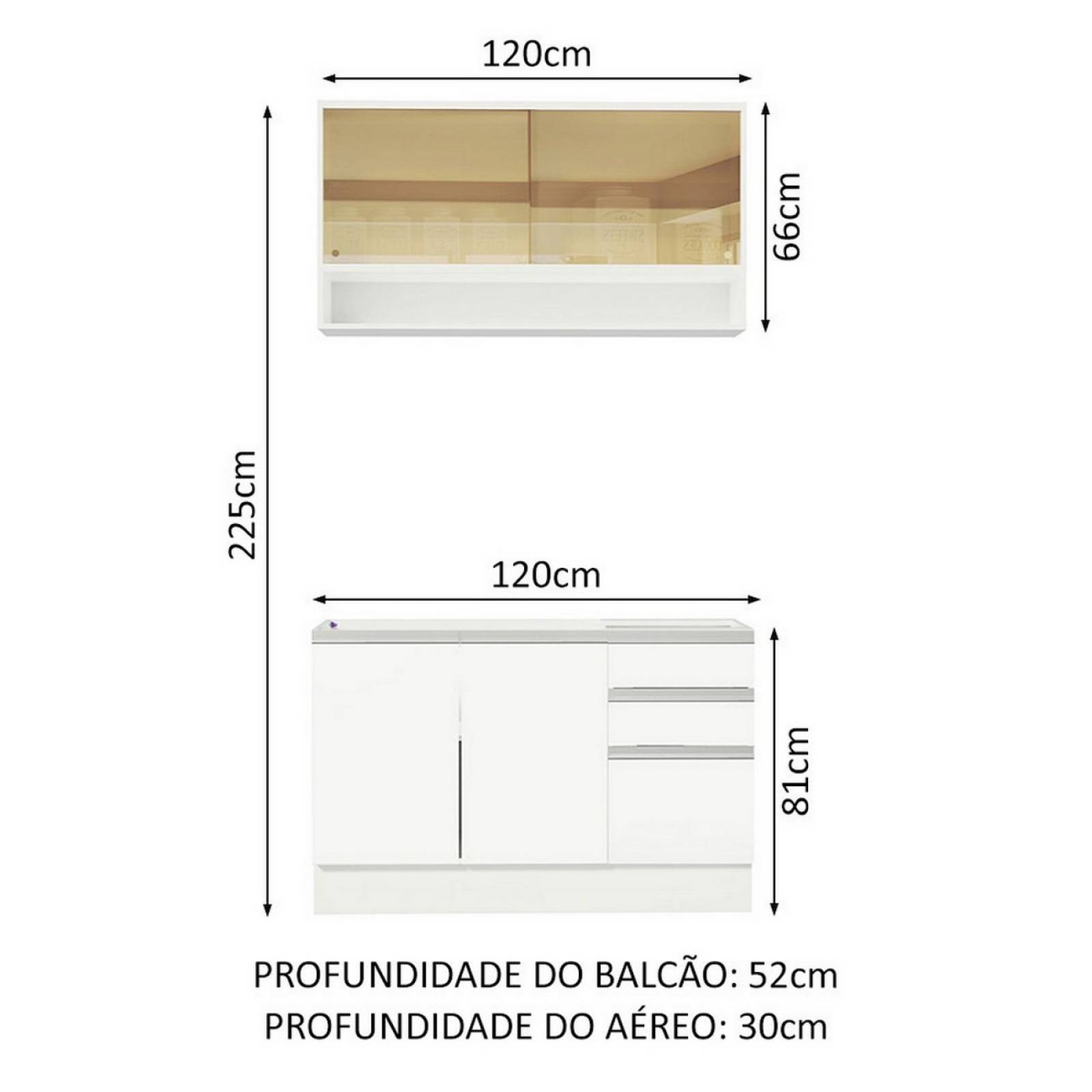 Mueble de Cocina Integral Madesa Glamy Con Mesón De Acero 120Cm