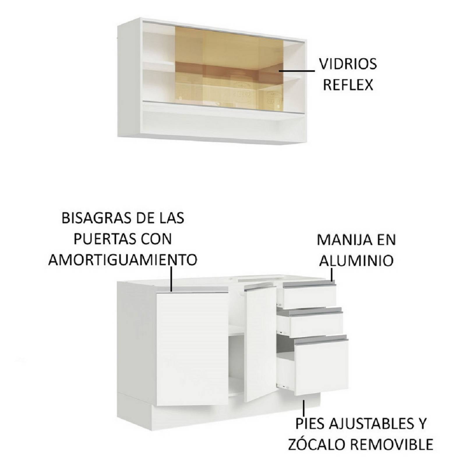 Mueble de Cocina Integral Madesa Glamy Con Mesón De Acero 120Cm