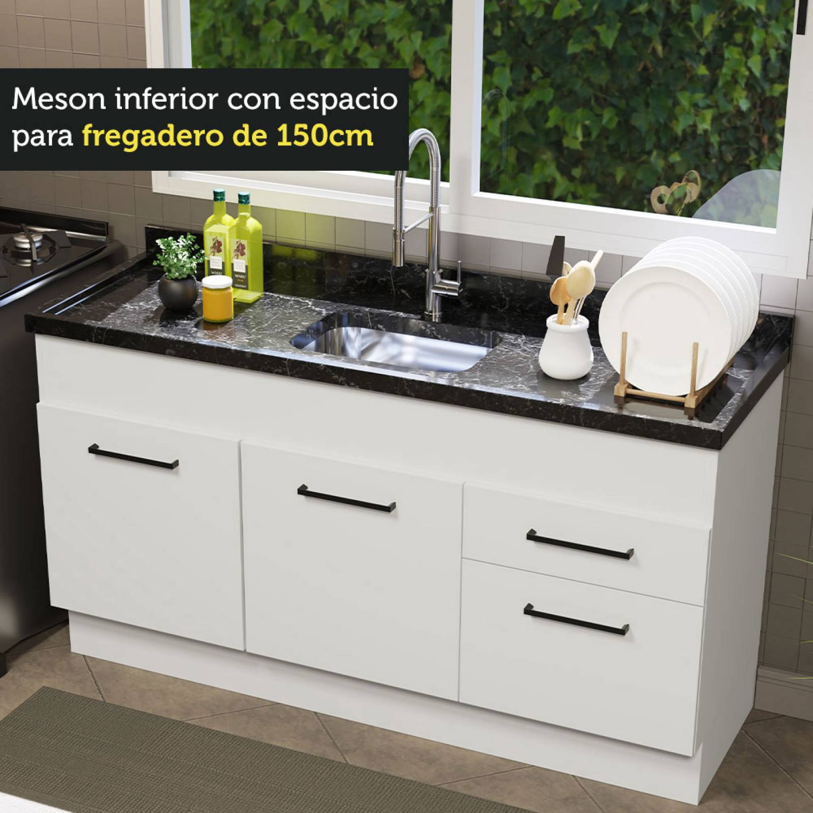 Mueble Inferior de Cocina Madesa Agata 150cm 2 Puertas y 2 Cajones BB