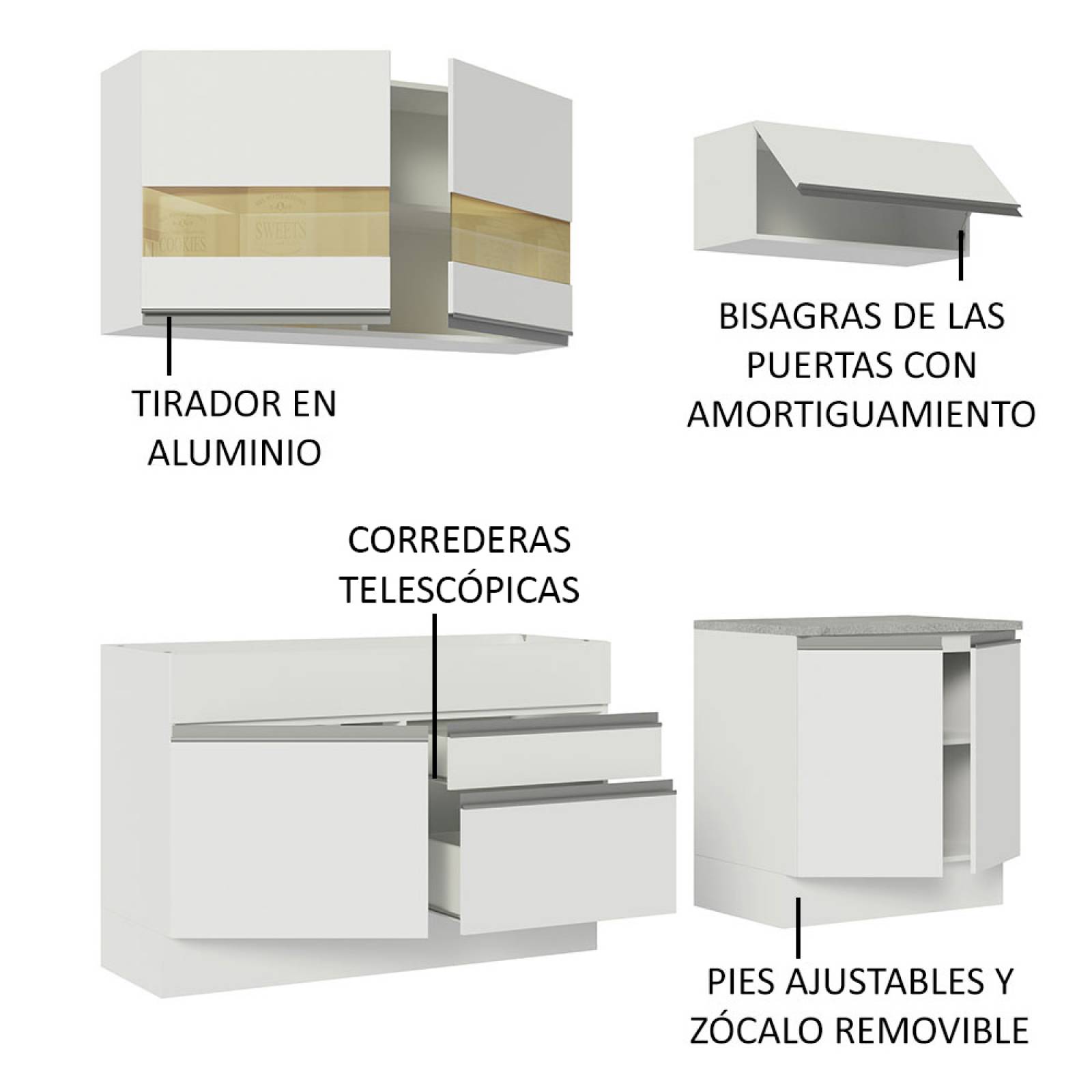 Mueble de Cocina Integral 200cm Glamy Madesa 07.