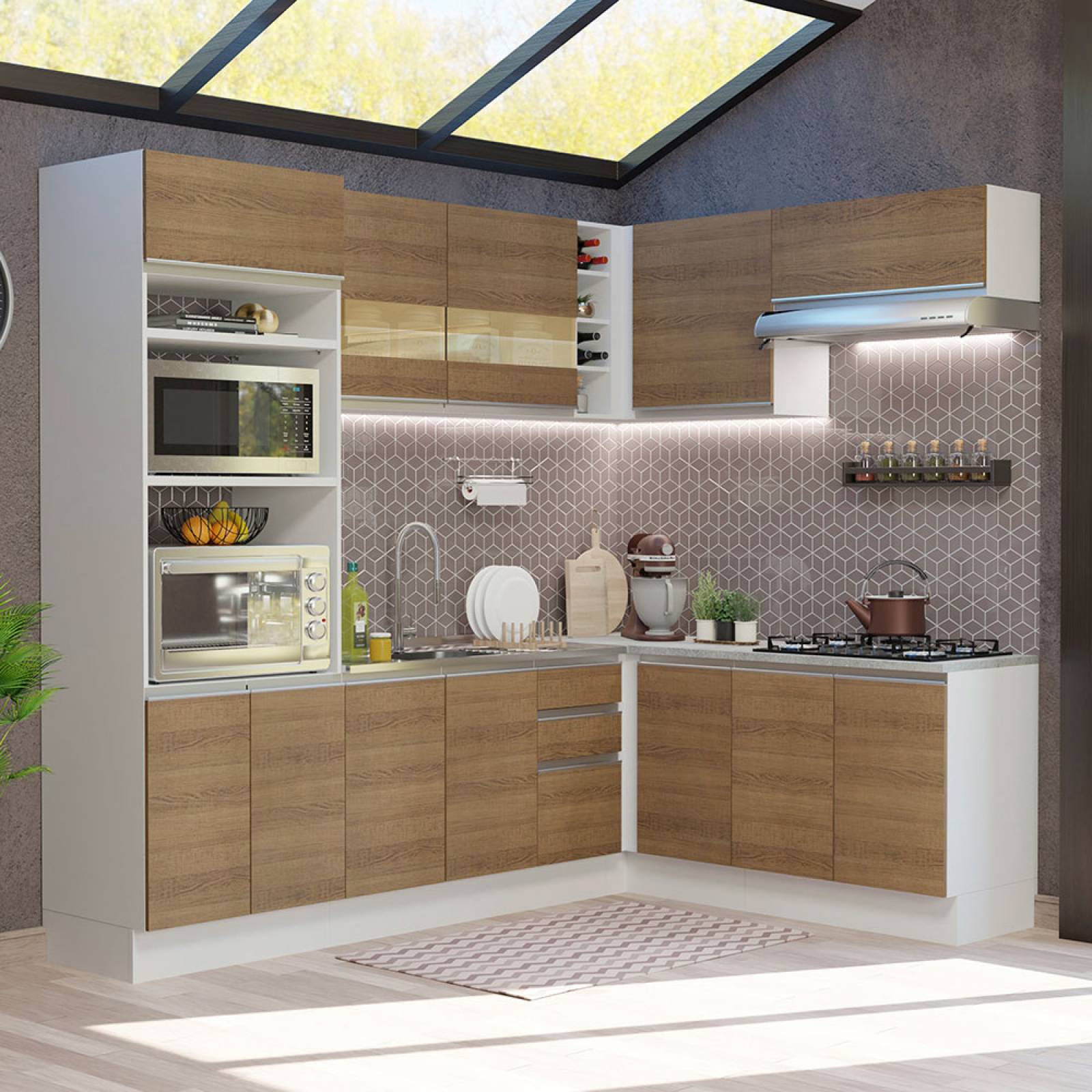 Mueble de Cocina Integral Esquinera 419cm Glamy Madesa 01