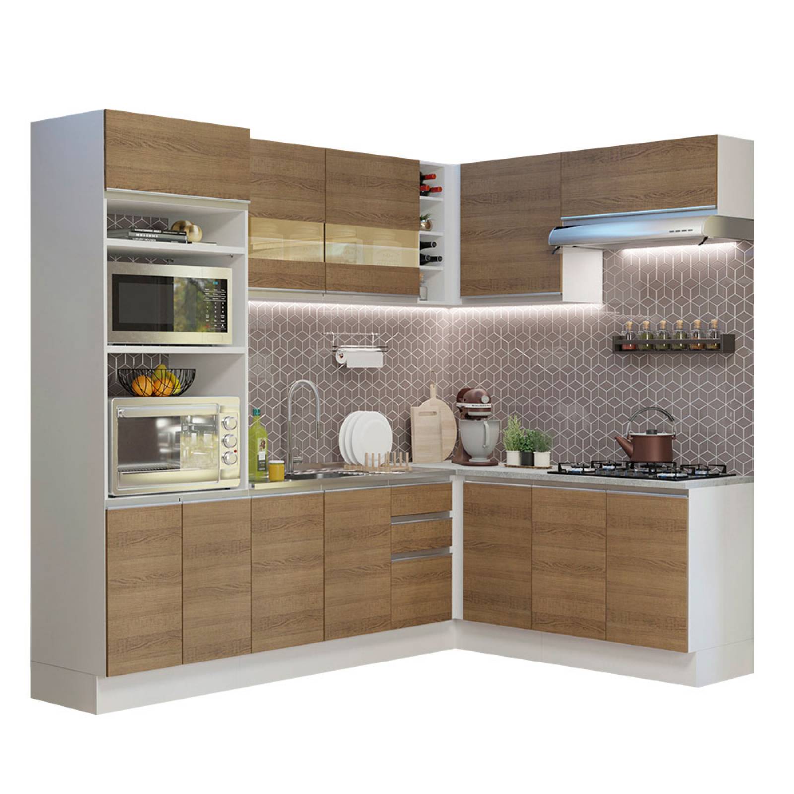 Mueble de Cocina Integral Esquinera 419cm Glamy Madesa 01